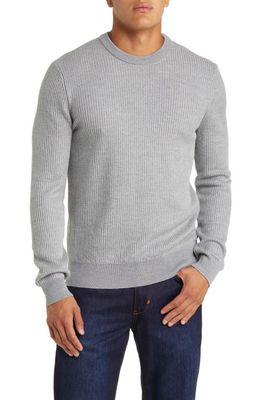 BOSS Orfeo Ribbed Wool & Silk Crewneck Sweater in Silver