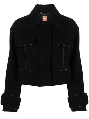 BOSS oversized-collar cropped jacket - Black