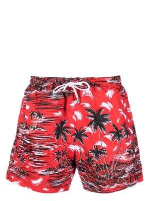 BOSS palm tree-print swim shorts - Red