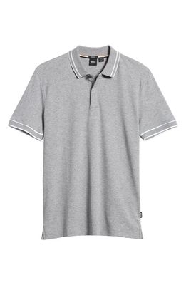 BOSS Parlay Tipped Cotton Polo in Silver