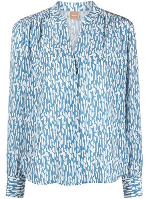 BOSS patterned button-up silk shirt - Blue