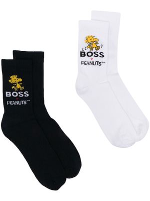 BOSS Peanuts intarsia-logo socks two-pack - White