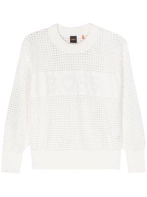 BOSS perforated-logo open-knit jumper - White