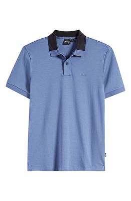 BOSS Phillipson Colorblock Collar Cotton Polo in Open Blue