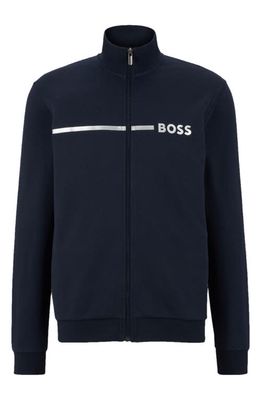 BOSS Piqué Tracksuit Zip Jacket in Dark Blue