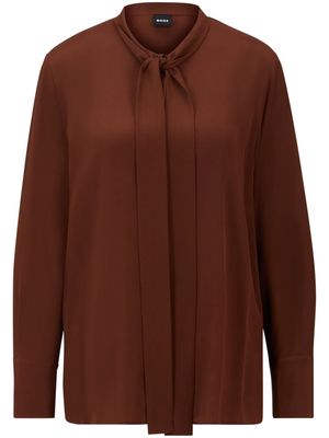 BOSS pussy-bow silk blouse - Brown