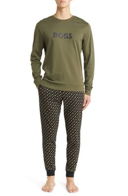 BOSS Relax Cotton Knit Pajamas in Open Green