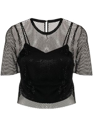 BOSS rhinestone-embellished mesh blouse - Black