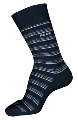 BOSS Rib Stripe Dress Socks in Dark Blue