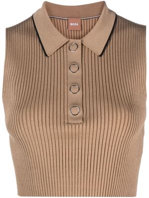 BOSS ribbed-knit cropped vest - Brown