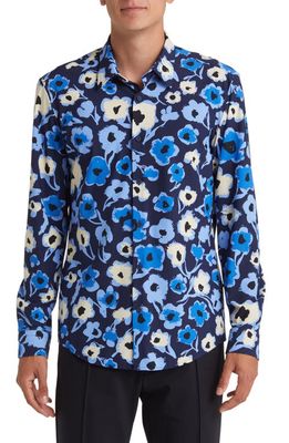 BOSS Roan Kent Slim Fit Floral Button-Up Shirt in Dark Blue