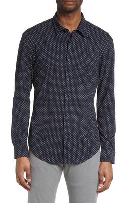 BOSS Roan Slim Fit Geo Button-Up Shirt in Dark Blue