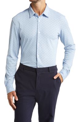 BOSS Roan Slim Fit Geo Stretch Nylon Button-Up Shirt in Light Blue