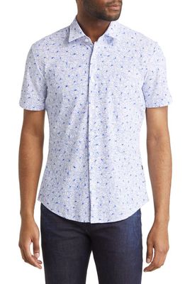 BOSS Roane Slim Fit Short Sleeve Button-Up Shirt in Bright Blue