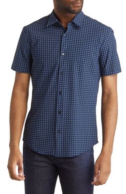 BOSS Roane Slim Fit Short Sleeve Button-Up Shirt in Dark Blue