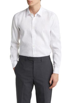 BOSS Roger Slim Fit Stretch Linen Blend Button-Up Shirt in White