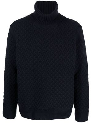 BOSS roll-neck cable-knit jumper - Blue