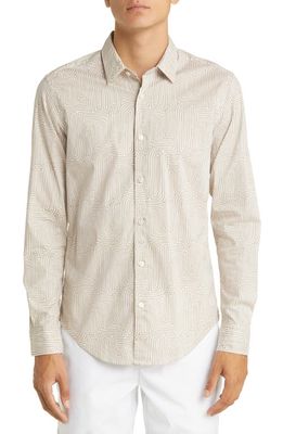BOSS Ronni Slim Fit Stretch Cotton Button-Up Shirt in Light Beige