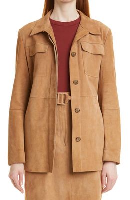 BOSS Safila Suede Jacket in Iconic Camel