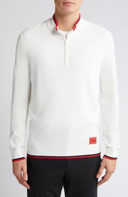 BOSS Saikk Textured Quarter Zip Sweater in White
