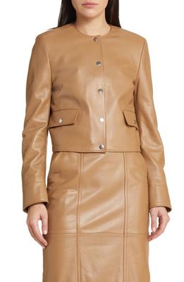 BOSS Samarie Leather Jacket in Iconic Camel