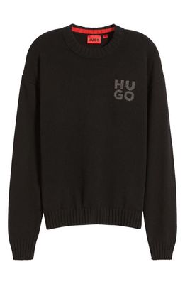 BOSS San Cassio Stacked Logo Wool Blend Crewneck Sweater in Black