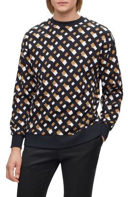 BOSS Sani Crewneck Cotton Blend Sweater in Black Pattern