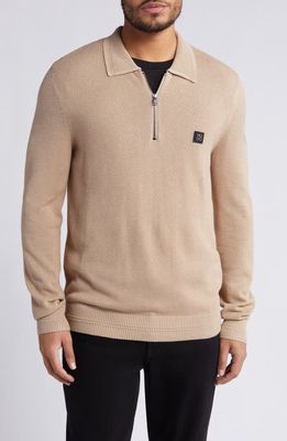 BOSS Sastor Zip Piqué Sweater Polo in Medium Beige