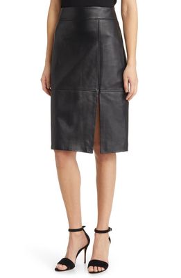 BOSS Setora Leather Midi Skirt in Black