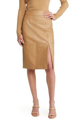 BOSS Setora Leather Pencil Skirt in Iconic Camel