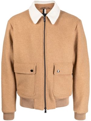 BOSS shearling collar zip-up jacket - Neutrals