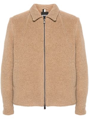 BOSS shearling zip-up shirt jacket - Brown