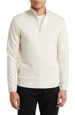 BOSS Sidney Half Zip Cotton Blend Pullover in Open White