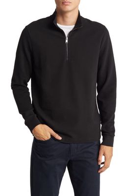 BOSS Sidney Ottoman Knit Quarter Zip Sweatshirt in Black