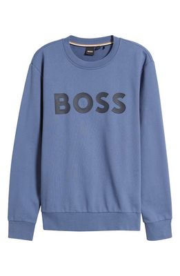 BOSS Soleri Logo Cotton Sweatshirt in Open Blue