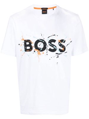 BOSS splattered-effect logo-print T-shirt - White