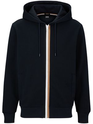 BOSS stripe-detailing cotton-blend hoodie - Blue