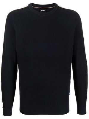 BOSS stripe-sleeve knitted jumper - Blue