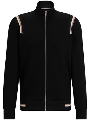 BOSS stripe-trim zip-up sweatshirt - Black