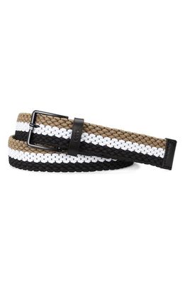 BOSS Stripe Woven Belt in Black/White/Tan