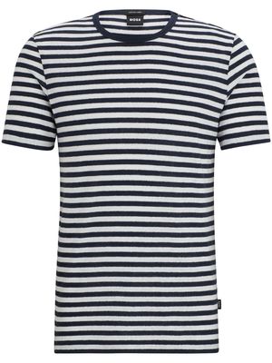 BOSS striped cotton-linen T-shirt - Blue