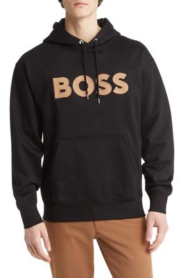BOSS Sullivan Appliqué Oversize Cotton Logo Hoodie in Black