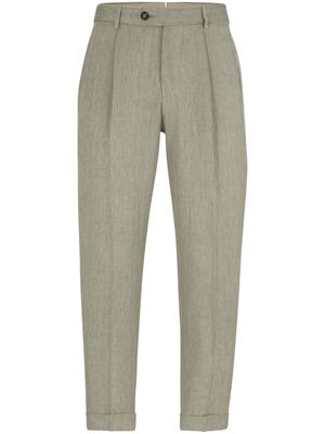 BOSS tapered linen-silk blend trousers - Green