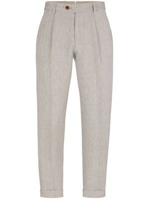 BOSS tapered linen-silk blend trousers - Neutrals
