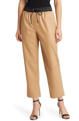 BOSS Tarona Faux Leather Drawstring Pants in Iconic Camel