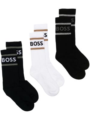 BOSS three-pack intarsia-logo ribbed socks - Black