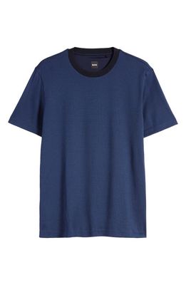 BOSS Tiburt Ringer Cotton T-Shirt in Dark Blue