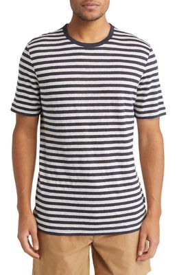 BOSS Tiburt Stripe Linen T-Shirt in Dark Blue