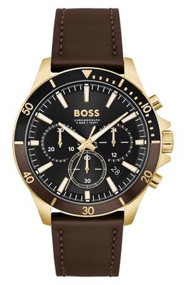 BOSS Troper Chronograph Leather Strap Watch in Brown
