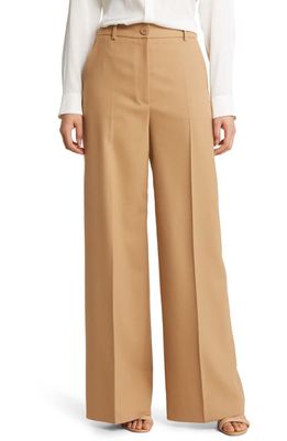 BOSS Tunipa Stretch Wool Blend Wide Leg Trousers in Iconic Camel